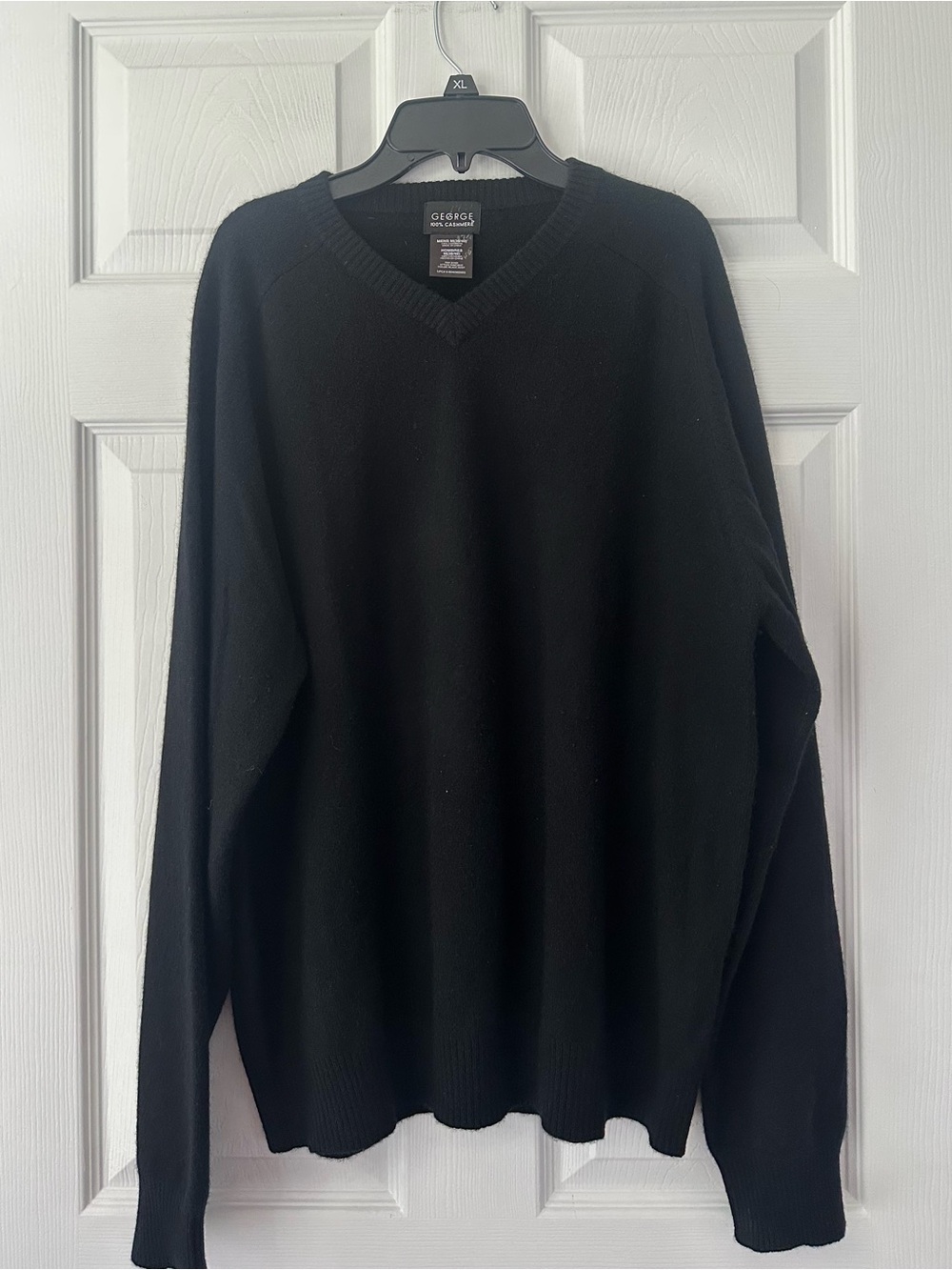George 100% Cashmere Sweater Adult M 38-40 Black soot V-Neck Mens*